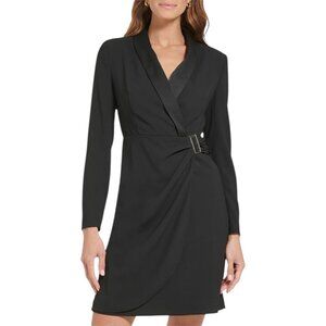 Tommy Hilfiger NWT $159 Black Shawl Collar Faux Wrap Dress, Women's SIze 12